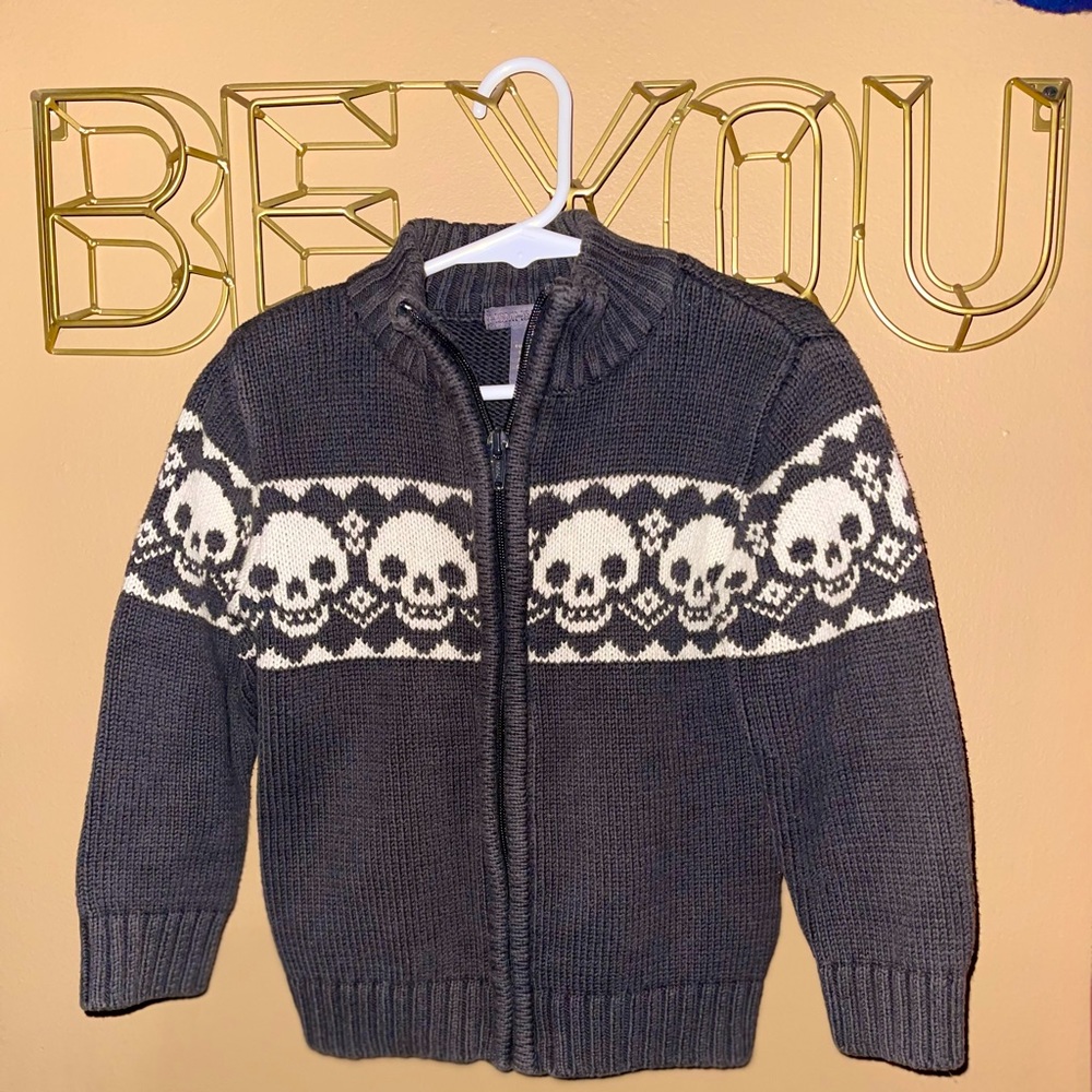 RARE H&M Gray Skull Zip-up Sweater size 2-4yo